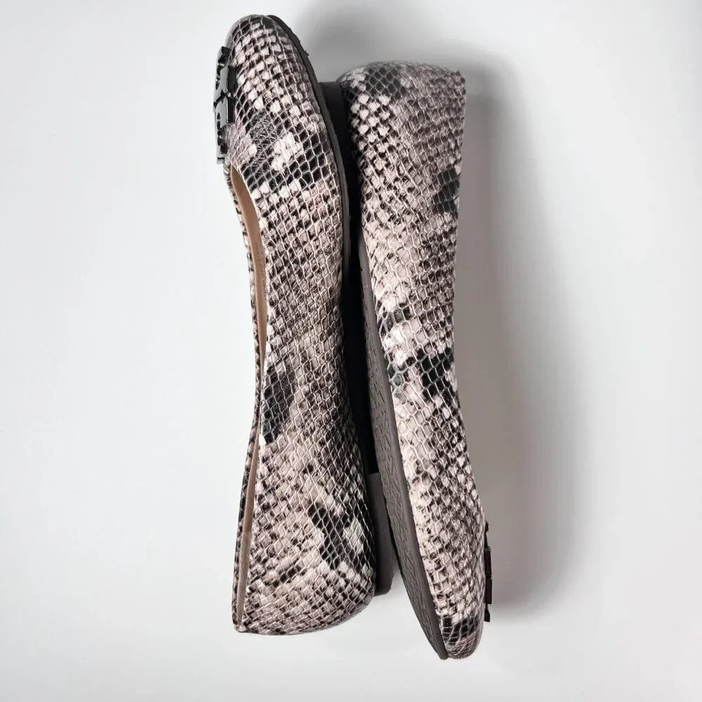 TORY BURCH LOWELL Snakeskin Print Leather Ballet Flats 7.5‎